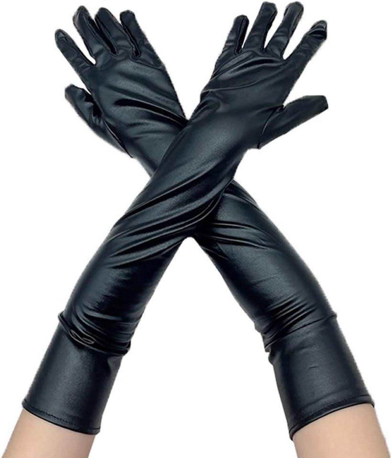 Damen Lange Lack Wetlook Armstulpen Clubwear Fetish Handshuhe