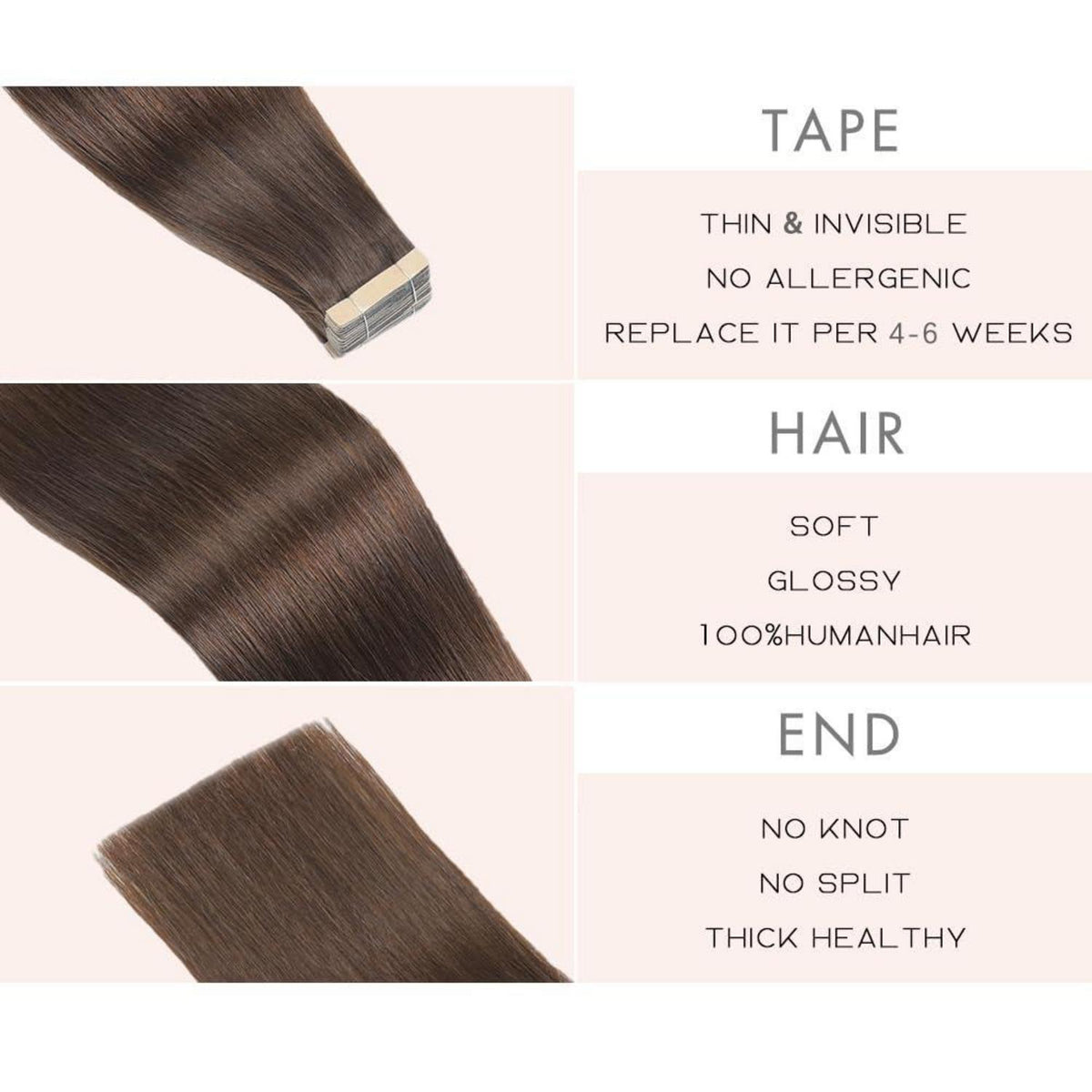 Echthaar Tape Extensions Dunkelbraun 60cm (24 Zoll)
