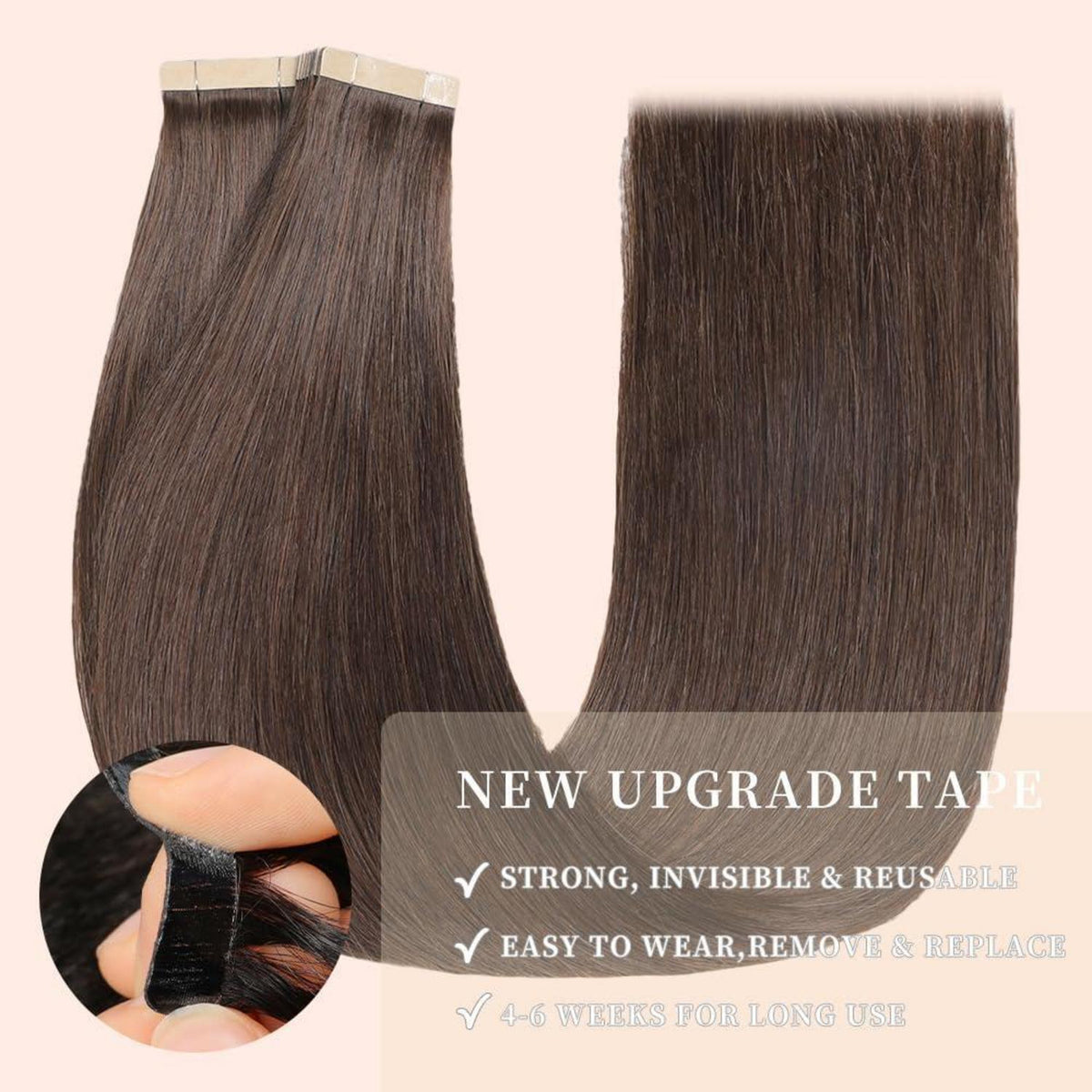 Echthaar Tape Extensions Dunkelbraun 60cm (24 Zoll)
