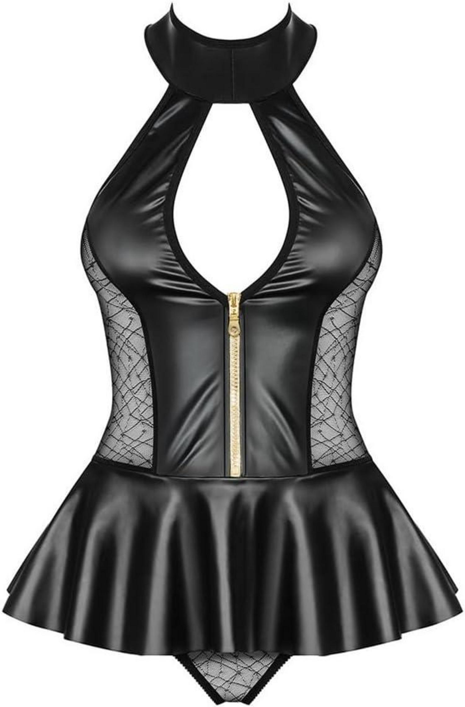 Sexy Wetlook Dessous Damen Lederkleid Rückenfrei XL Black