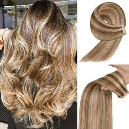 Echthaar Tape Extensions Goldbraun Balayage 60cm