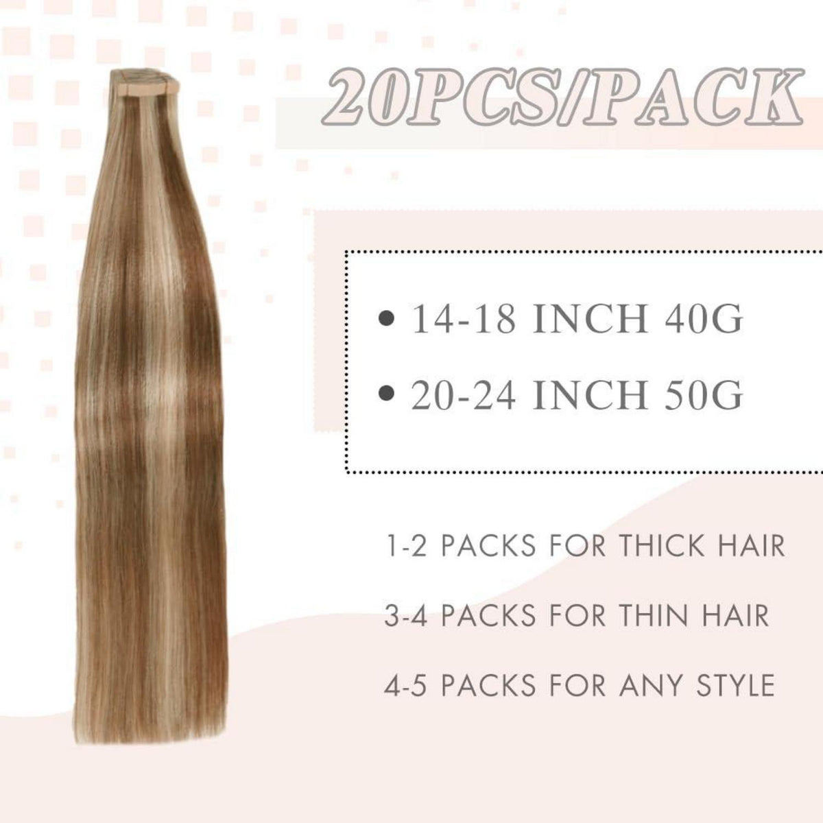 Echthaar Tape Extensions Goldbraun Balayage 60cm