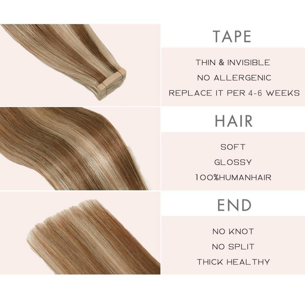 Echthaar Tape Extensions Goldbraun Balayage 60cm
