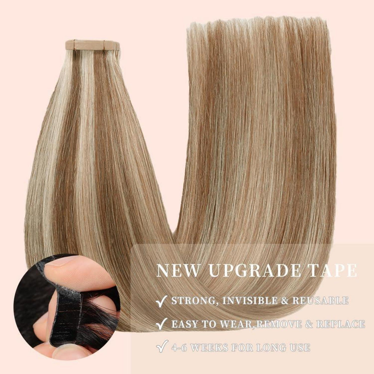 Echthaar Tape Extensions Goldbraun Balayage 60cm