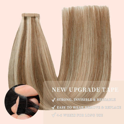 Echthaar Tape Extensions Goldbraun Balayage 60cm