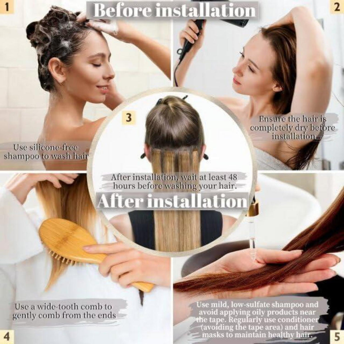 Echthaar Tape Extensions Goldbraun Balayage 60cm