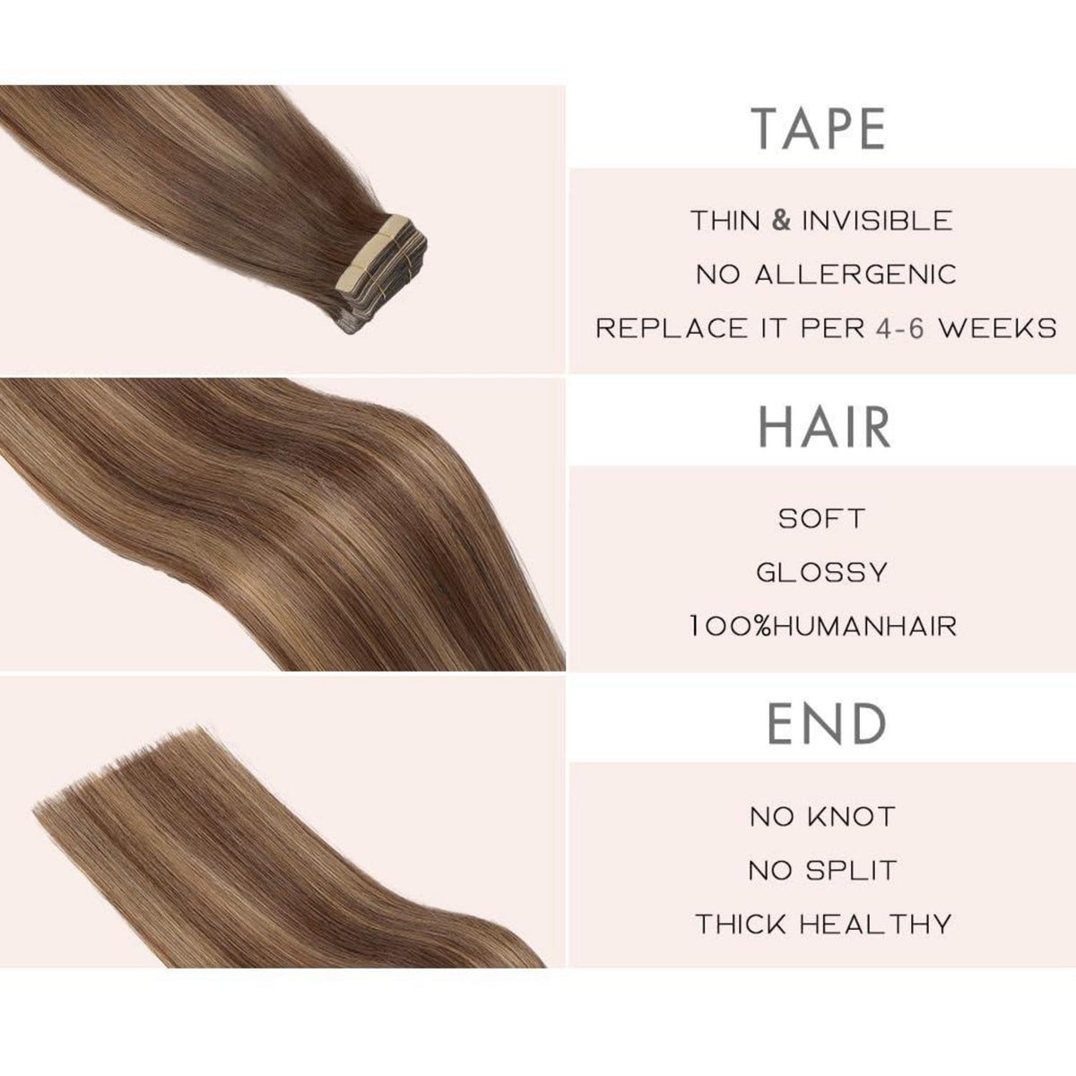 Echthaar Tape Extensions Goldbraun 60cm (24 Zoll)