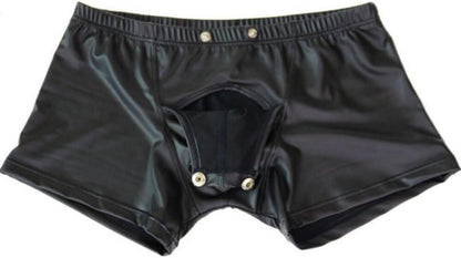Herren Erotische Boxershorts Leder Optik Wetlook Schwarz XL