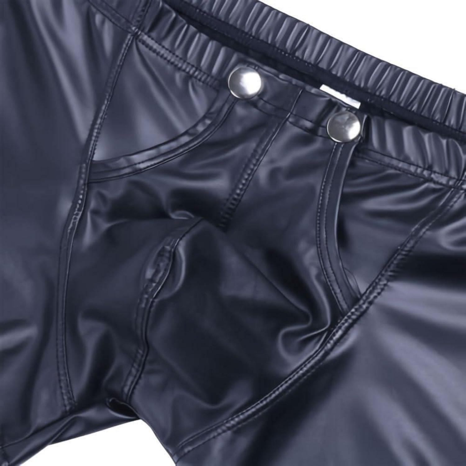 Erotische Herren Boxershorts Wetlook Leder Optik Reizwäsche XL Schwarz