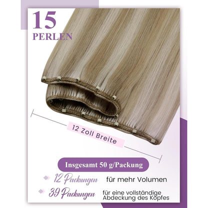 Blond Highlight Echthaar Tressen – Micro Bead Haarverlängerung #18/613