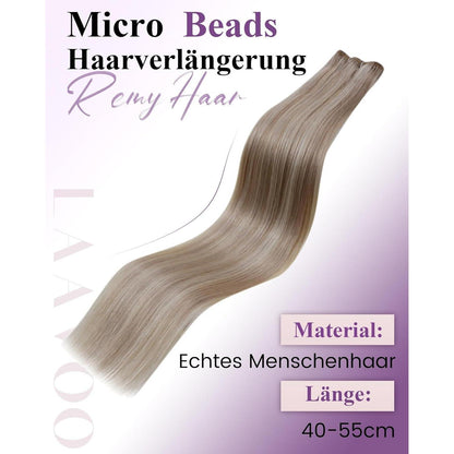 Blond Highlight Echthaar Tressen – Micro Bead Haarverlängerung #18/613