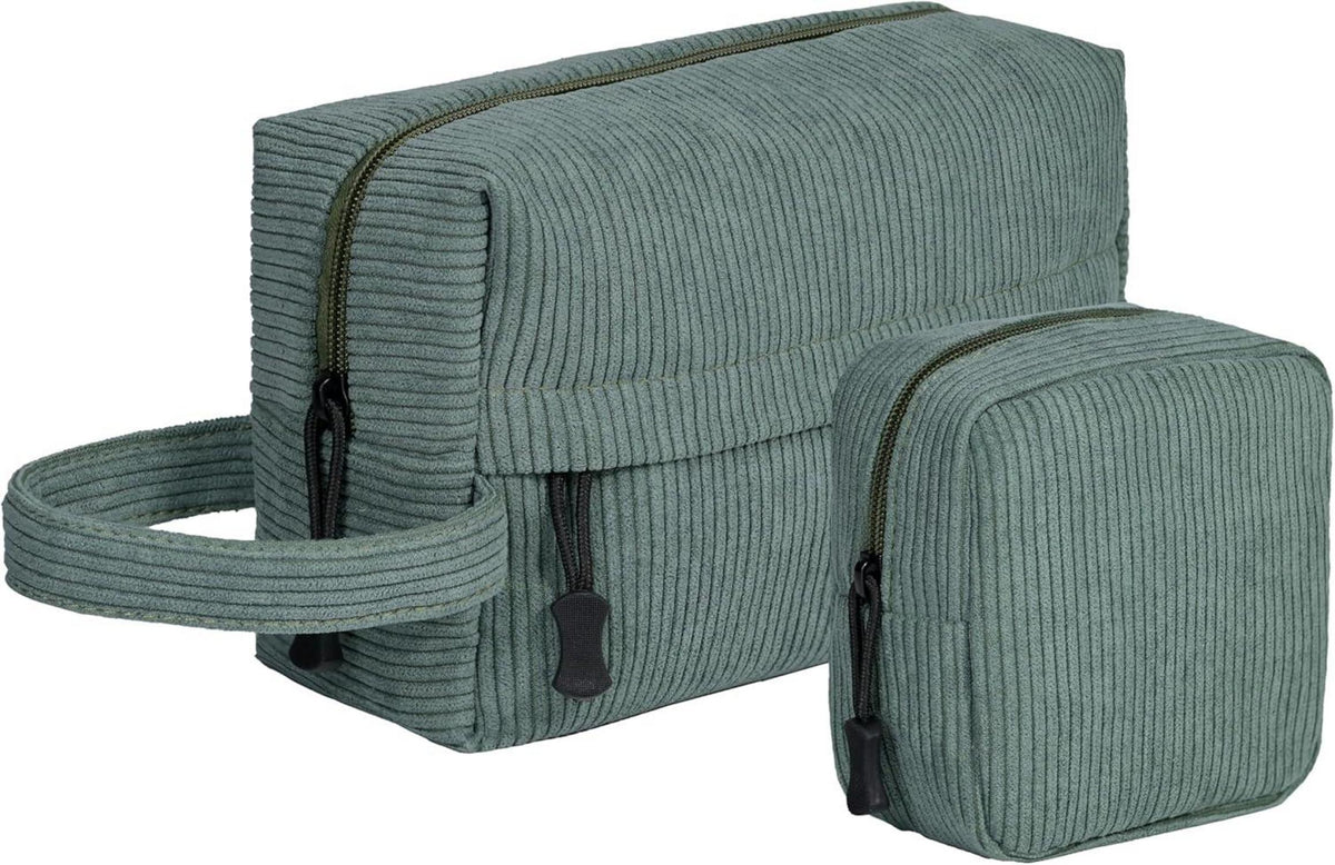 Kosmetiktasche Damen Cord Set Kulturtasche Make-up Tasche Grün-2set