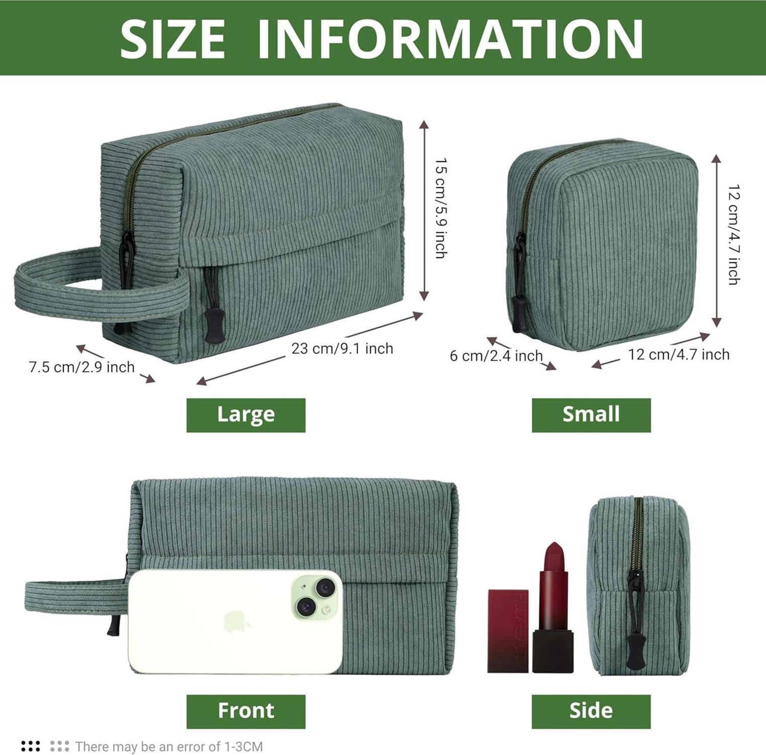 Kosmetiktasche Damen Set Cord Kulturtasche Makeup Tasche Grün