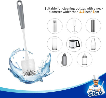 Flaschenbürste mit langem Griff, Flexible Scheuerbürste, 2 Stück