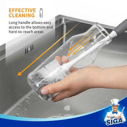 MR.SIGA Flaschenbürste mit langem Griff, Flexible Scheuerbürste für Glas und Flaschen, Grau, 2er Pack