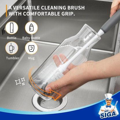 MR.SIGA Flaschenbürste lang Griff flexibel Wasserflaschen Gläser Grau 2er