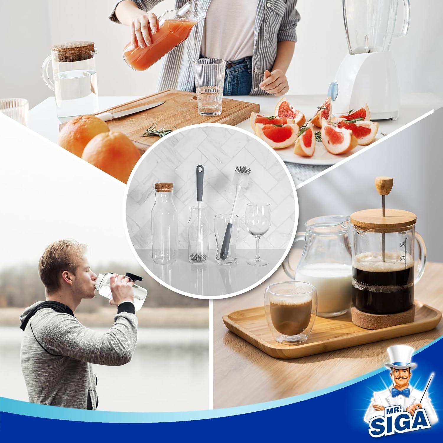 MR.SIGA Flaschenbürste lang Griff flexibel Wasserflaschen Gläser Grau 2er