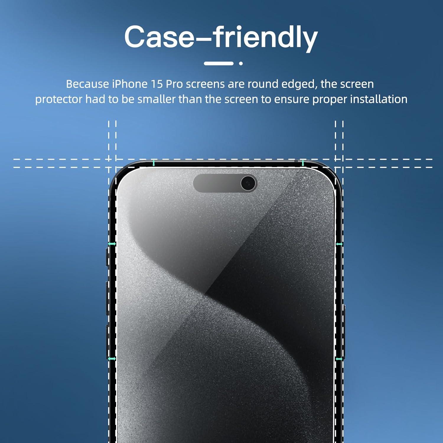 Sichtschutz Panzerglas iPhone 15 Pro 6,1 Zoll 3er Pack 9H Härte
