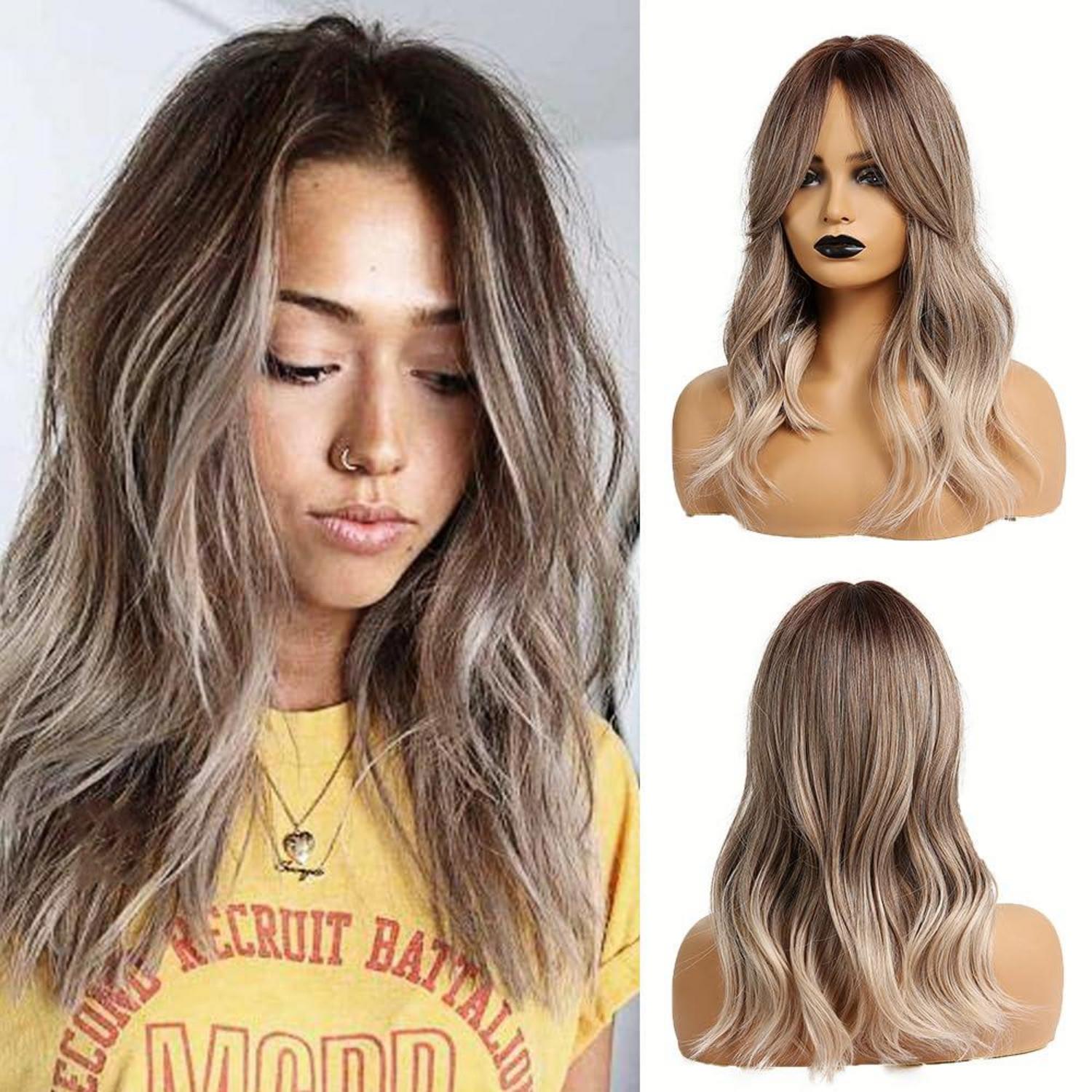 Ombre Braun Aschblond Lange Synthetische Perücke Frauen Täglich Party