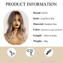 Ombre Braun Asche Blonde Lange Synthetische Perücke Frauen