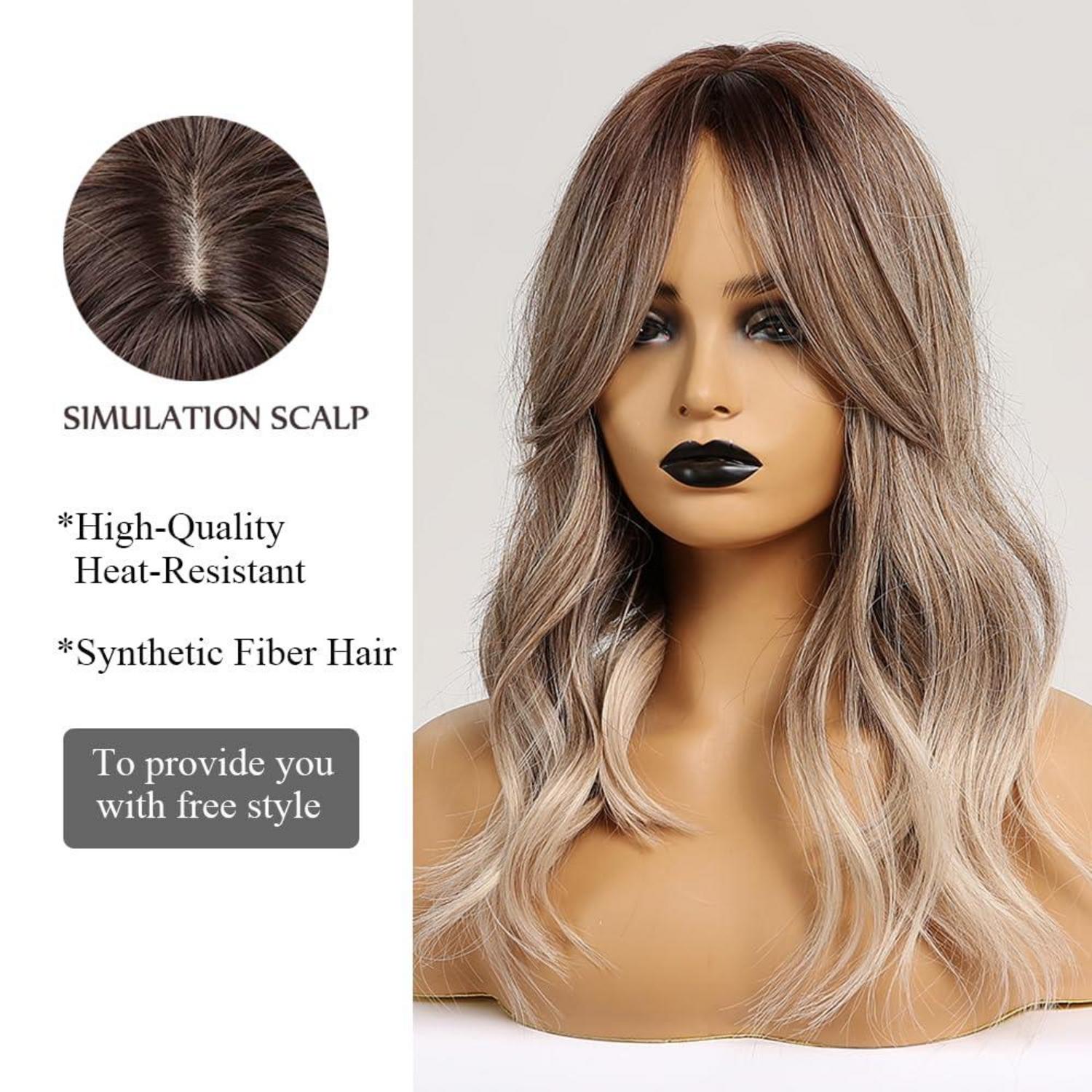 Ombre Braun Aschblond Lange Synthetische Perücke Frauen Täglich Party