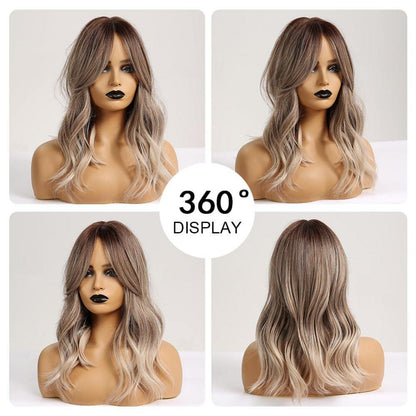 Ombre Braun Asche Blonde Synthetische Lange gewellte Perücke Frauen Party