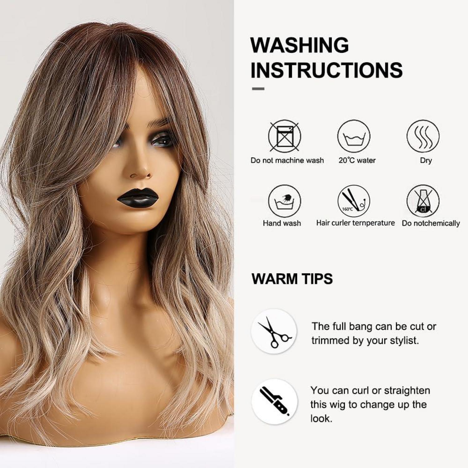 Ombre Braun Aschblond Lange Synthetische Perücke Frauen Haare Party