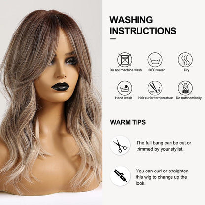 Ombre Braun Aschblond Lange Synthetische Perücke Frauen Haare Party