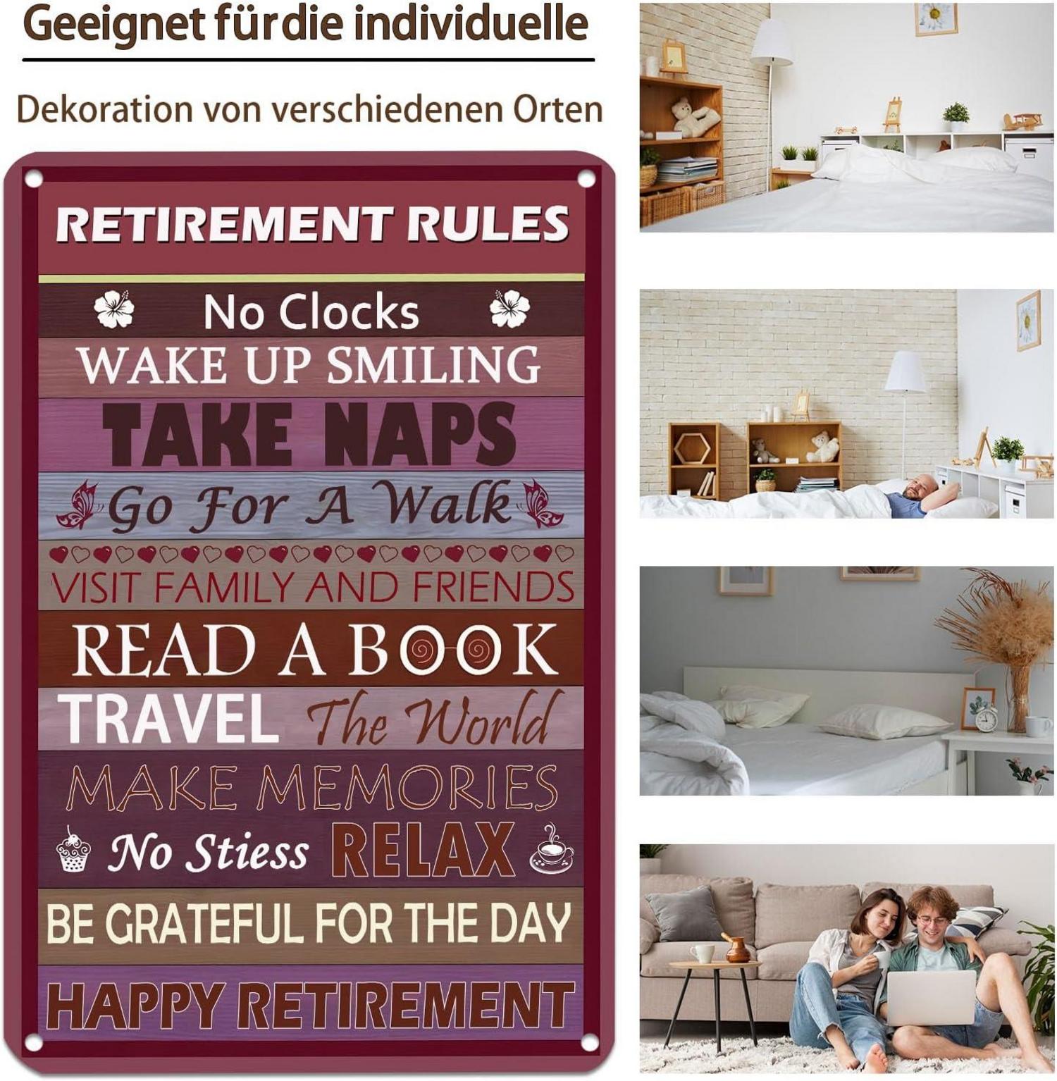 Ruhestand Geschenk Regeln zum Ruhestand Inspirierendes Wanddekor 20x30 cm