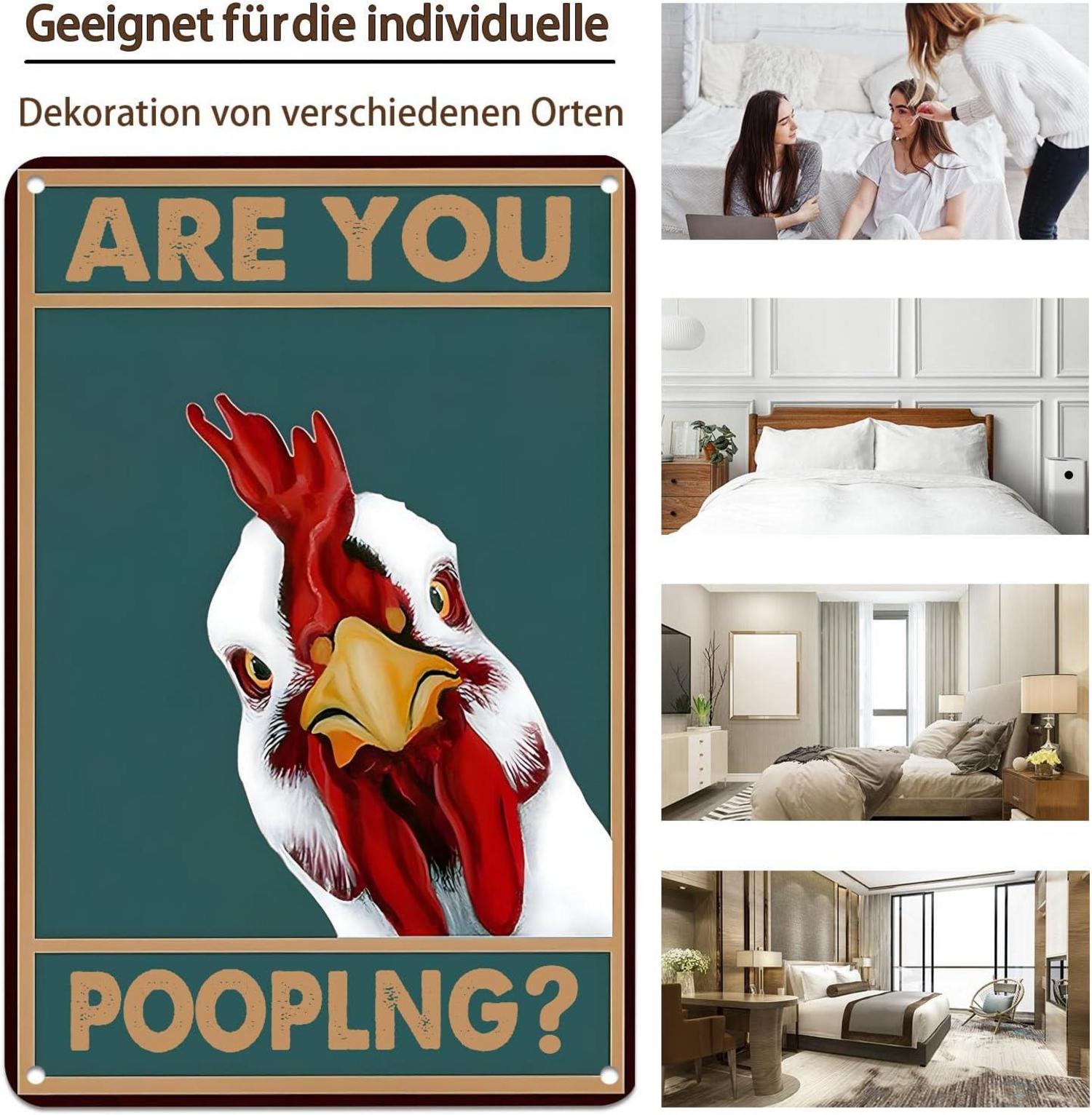 Lustiges Zinn Zeichen Huhn Are You Pooping Bad-Toilette Deko 20x30cm