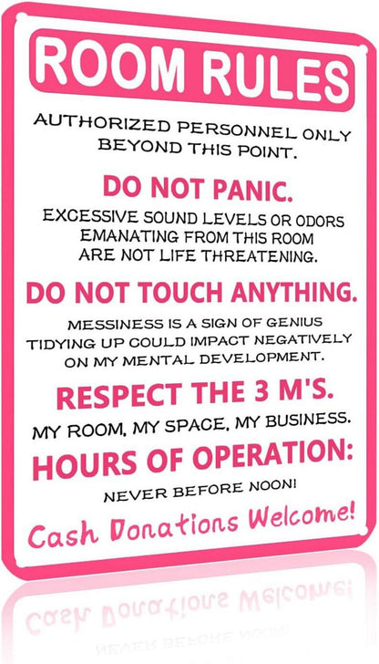 Lustiges Pink Room Rules Metallschild 20x30 cm Teenager Mädchen Jungen