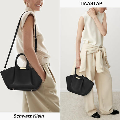 Große Damen Kunstleder Tote Bag Shopper Handtasche Schwarz