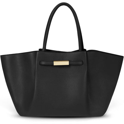Schwarze Tote Bag Damen Groß Kunstleder Shopper Schwarz