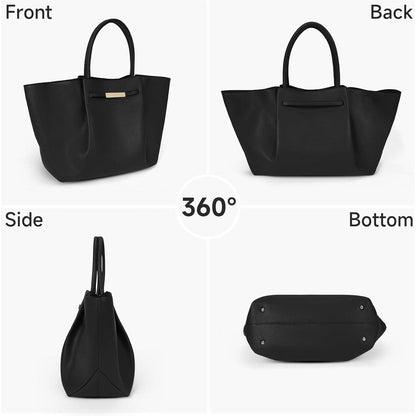 Schwarze Tote Bag Damen Groß Kunstleder Shopper Schwarz