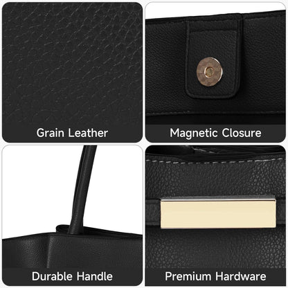 Schwarze Tote Bag Damen Groß Kunstleder Shopper Schwarz