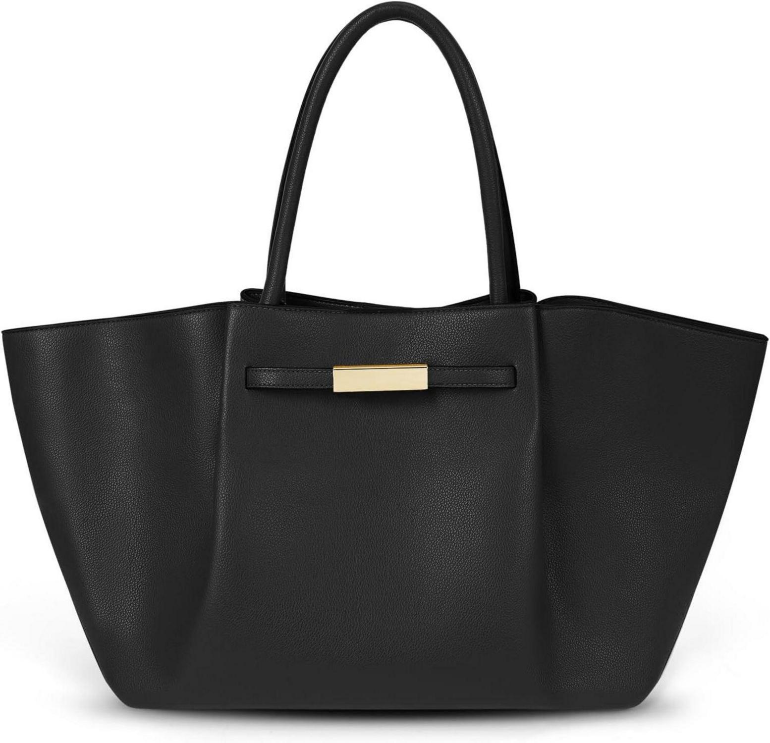 Damen Tote Bag Shopper Handtasche Kunstleder groß Schwarz