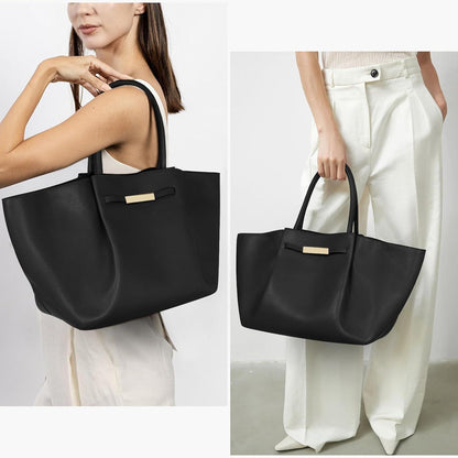 Schwarze Tote Bag Damen Groß Kunstleder Shopper Schwarz