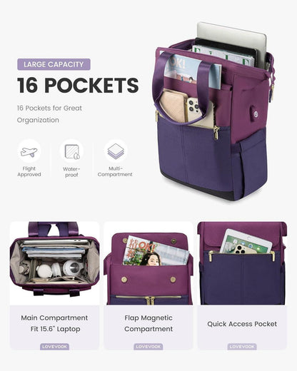 Lila Arbeitsrucksack Damen 15,6 Zoll Moderner Schultaschen-Rucksack