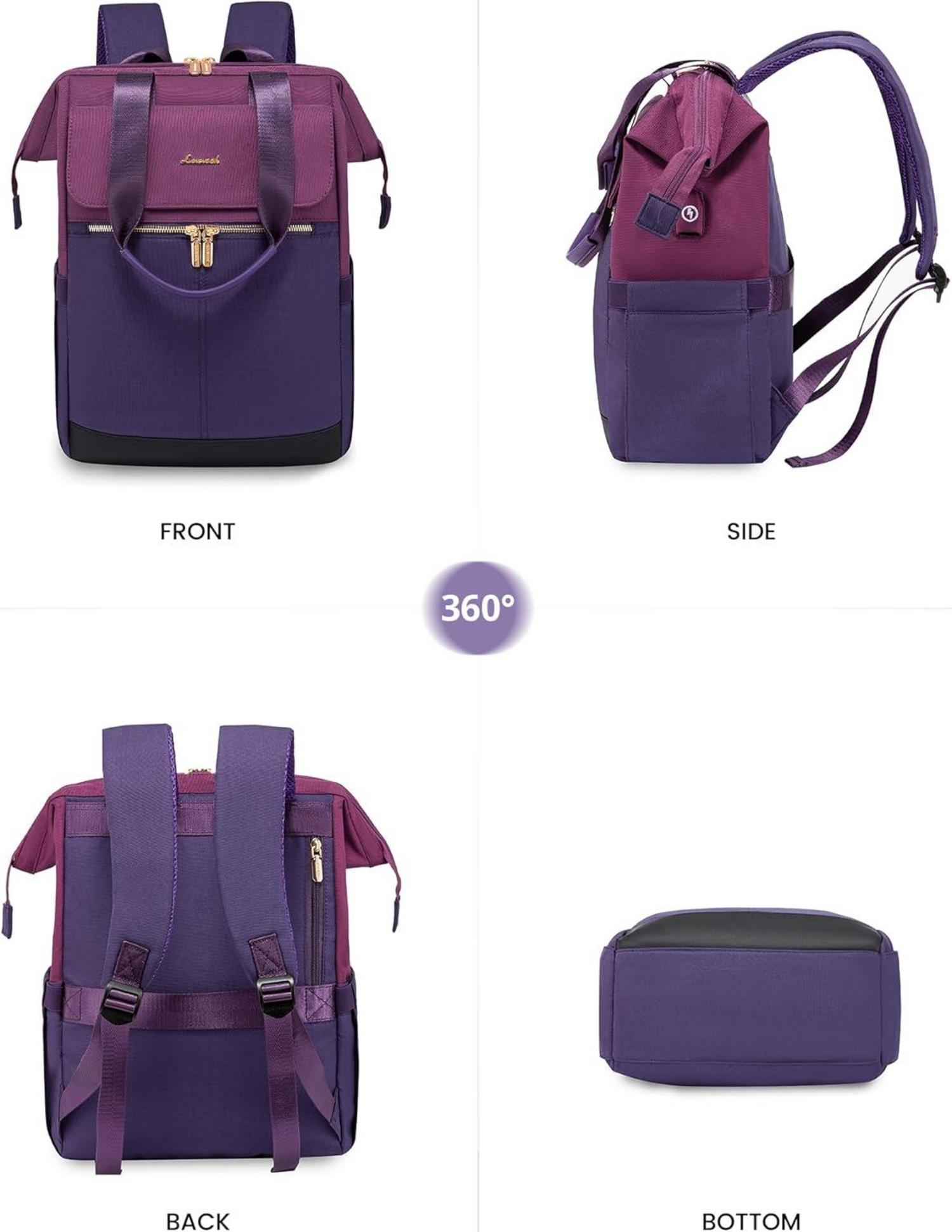 Moderne Damenrucksack Lila für Uni, Arbeit, 15,6 Zoll, Wasserdicht