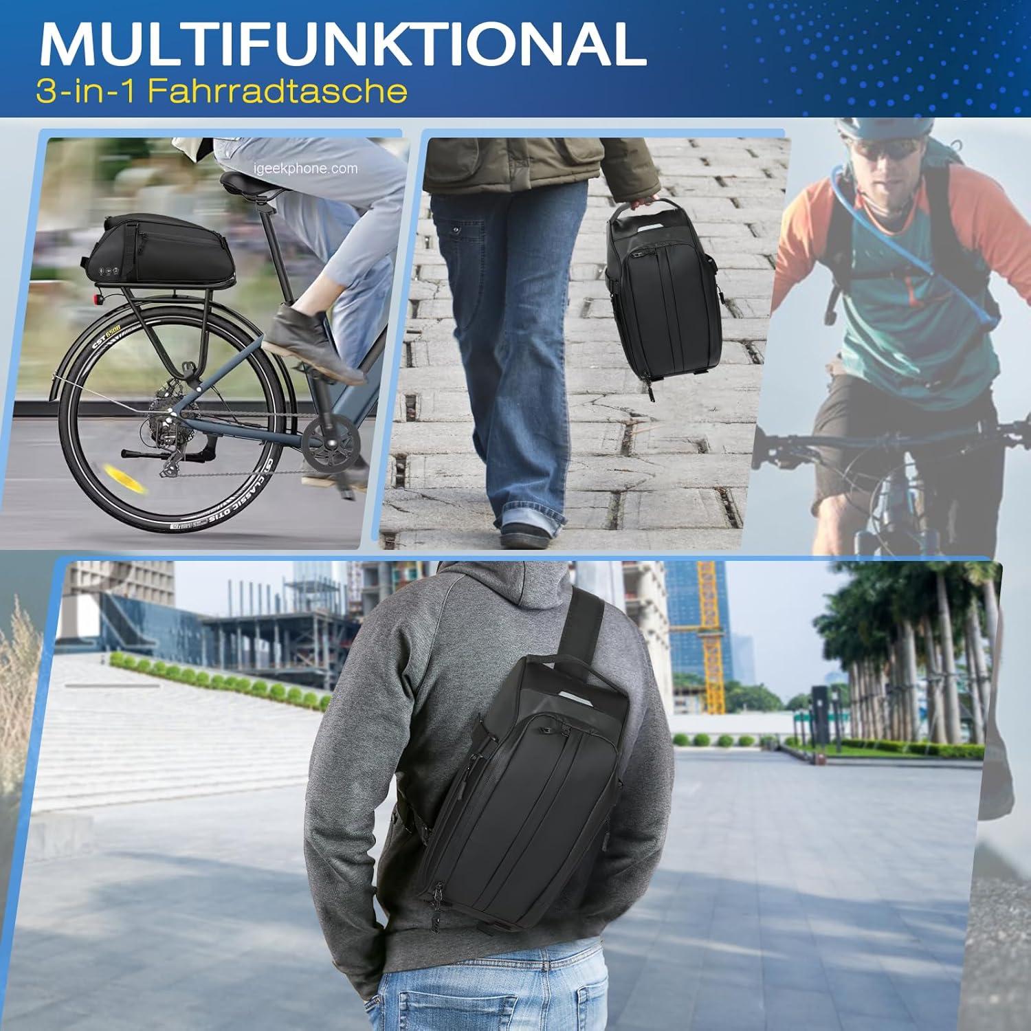 Fahrradtasche Gepäckträger 8L Volumen Regenschutz Reflektoren