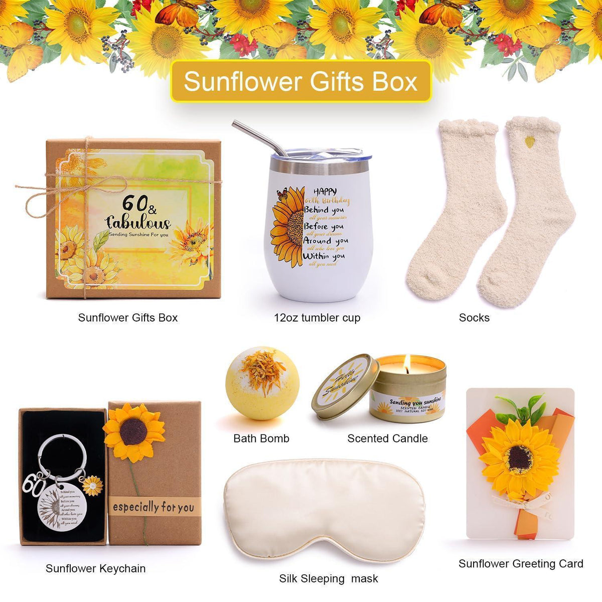 Geschenkbox 60. Geburtstag Sonnenblume für Frauen & Mädchen