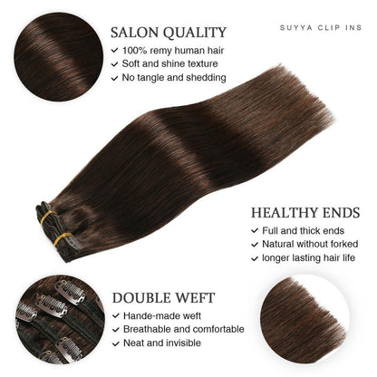 Echthaar Clip-In Extensions Dunkelbraun #2, 14 Zoll