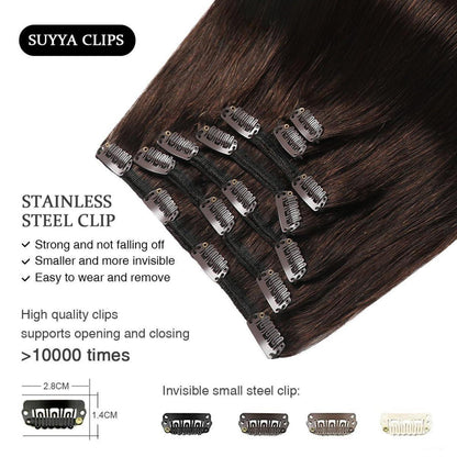 Echthaar Clip-In Extensions Dunkelbraun #2, 14 Zoll
