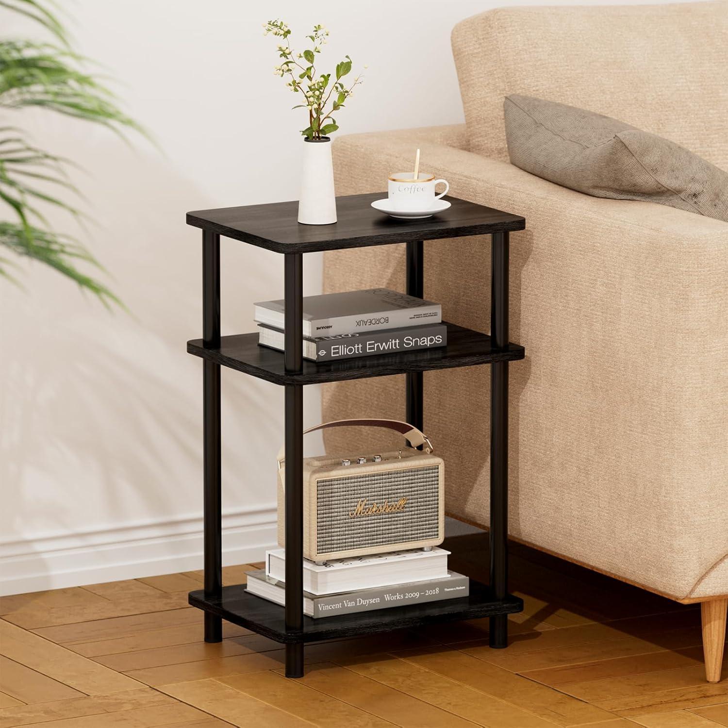 3 Tier Beistelltisch Schwarz Holz 40x30x61.5cm für Wohnzimmer & Schlafzimmer