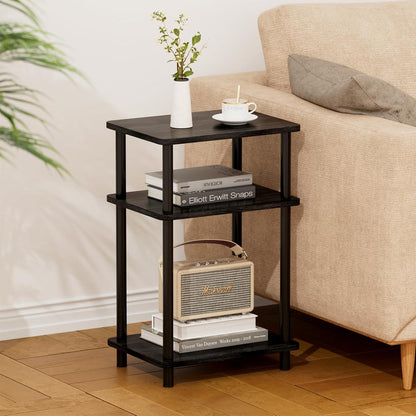 3 Tier Beistelltisch Schwarz Holz 40x30x61.5cm für Wohnzimmer & Schlafzimmer