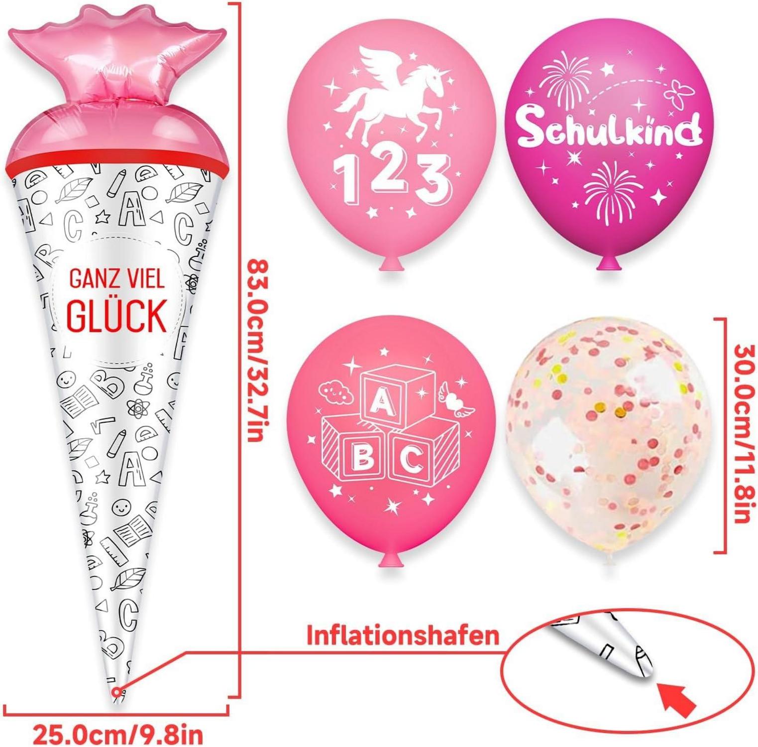 Einhorn Einschulung Deko Set mit Banner Girlande Luftballons Schultüte