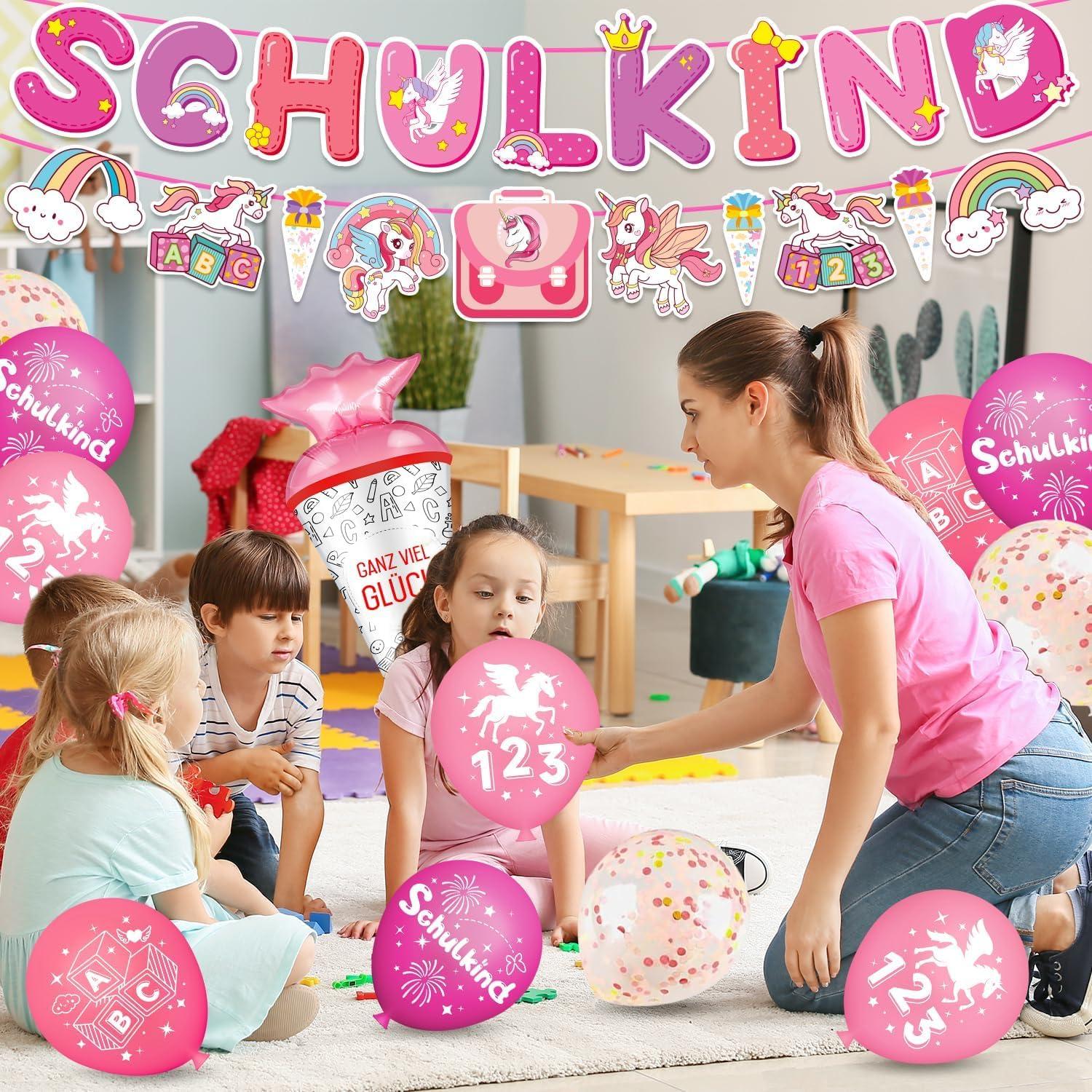 Einhorn Schulanfang Deko Einschulung Mädchen Junge Banner Girlande Ballons