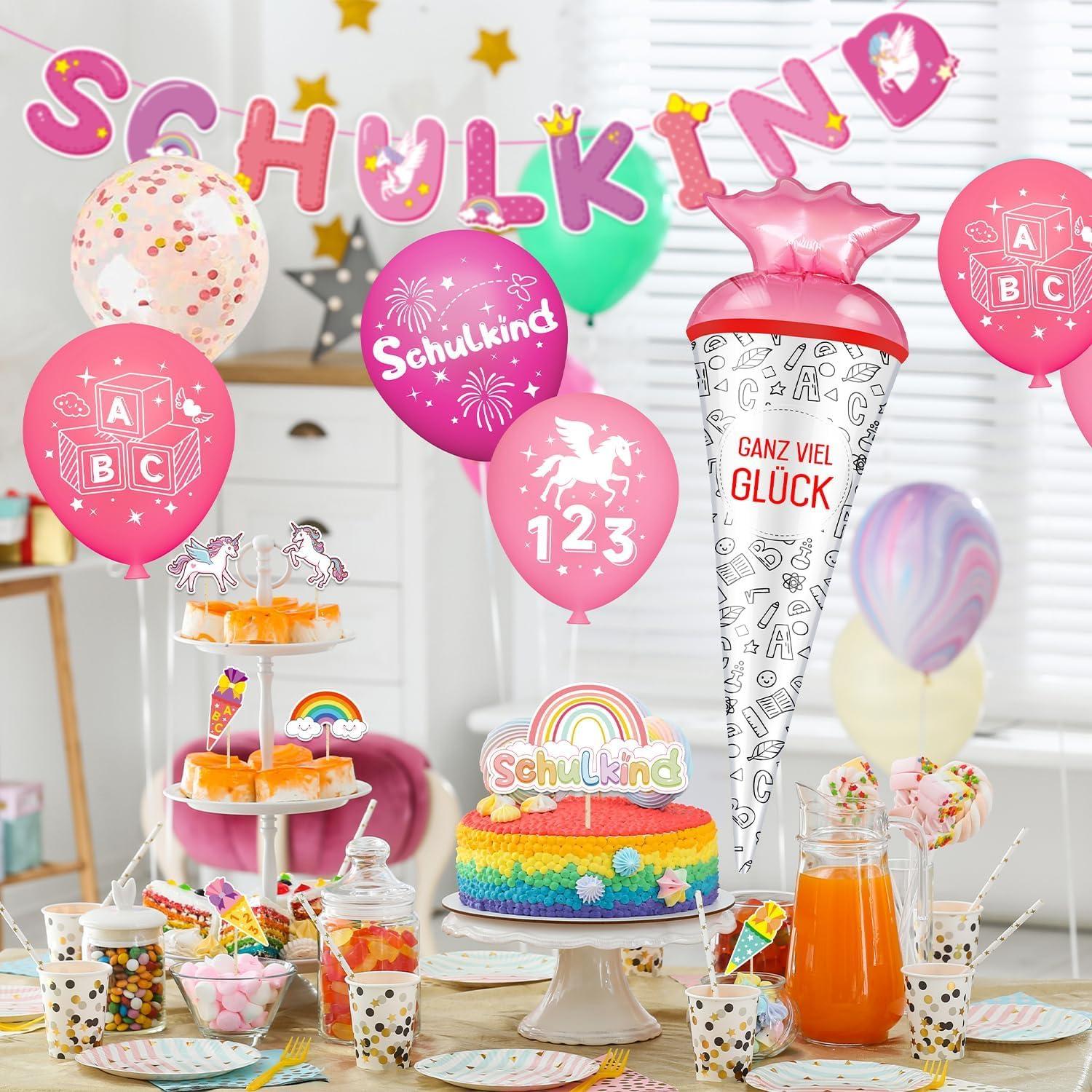 Einhorn Einschulung Deko Set Mädchen Junge Schulanfang Luftballons