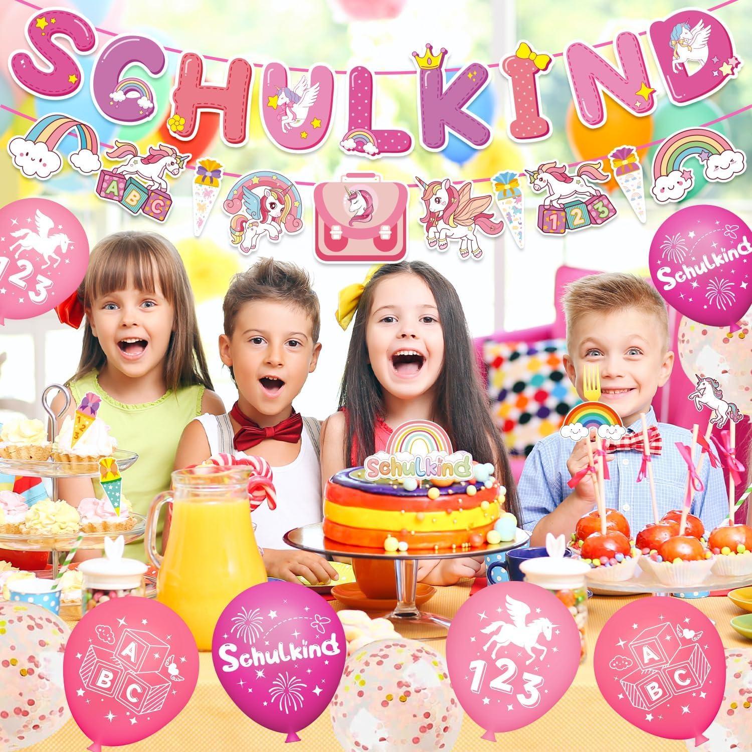 Einhorn Schulanfang Deko Einschulung Mädchen Junge Banner Girlande Ballons
