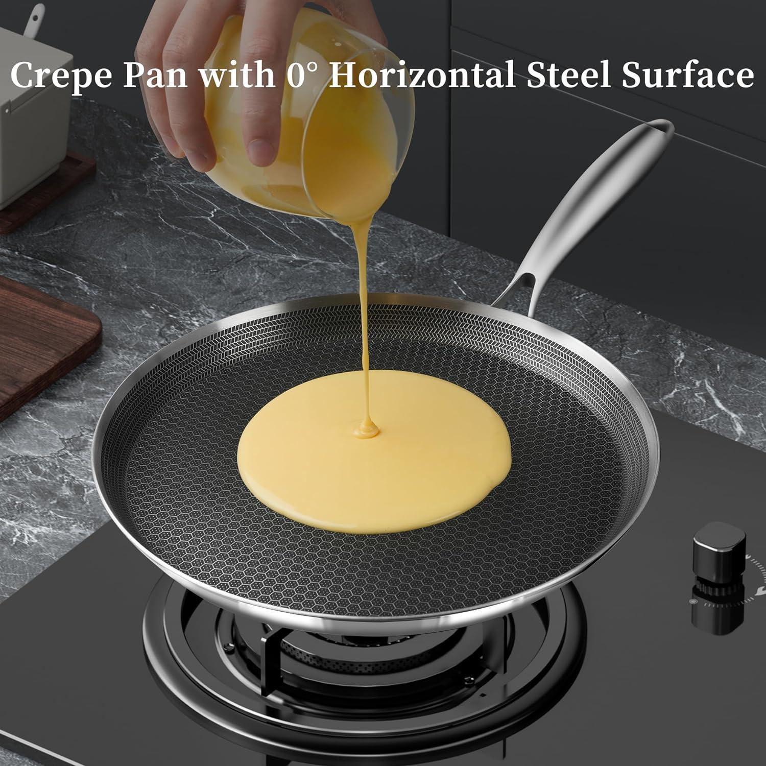 Crepe Pfanne 26 cm Edelstahl Antihaftbeschichtung Induktion Silber